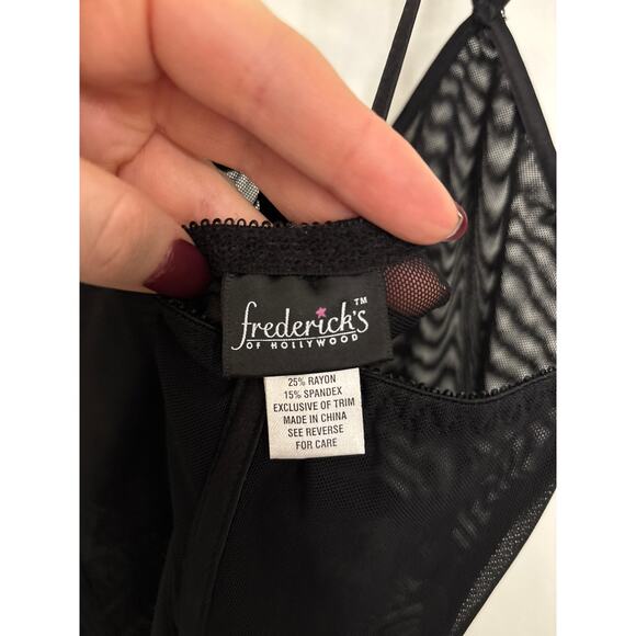 Frederick's of Hollywood Bustier Top Womens Medium Black Mesh Lace Sheer Boned - Picture 3 of 5